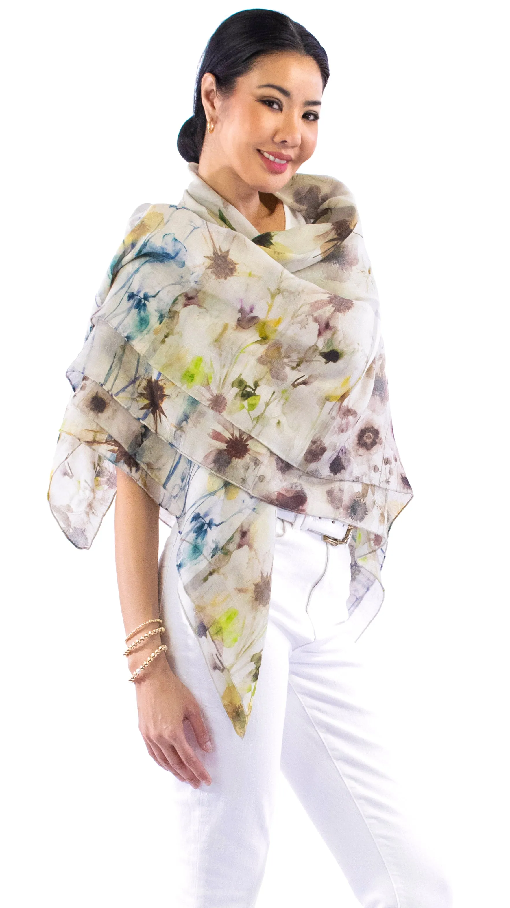 Mixed Floral Scarf - Tan / Multi