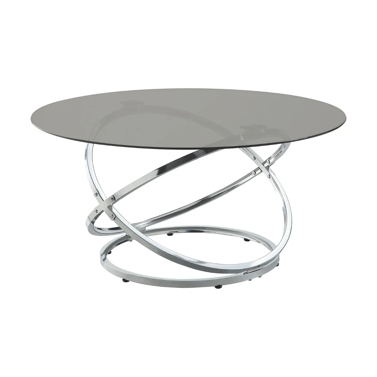 Modern Round Coffee Table with Grey Glass Top & Chrome Base