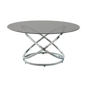 Modern Round Coffee Table with Grey Glass Top & Chrome Base