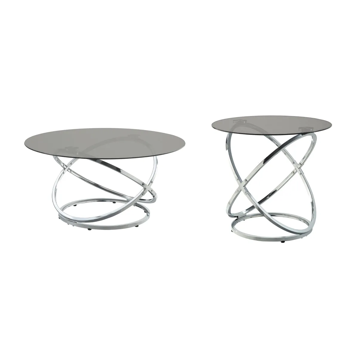 Modern Round Coffee Table with Grey Glass Top & Chrome Base