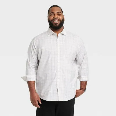 New - Goodfellow & Co Men's Big & Tall Checked Button-Down Shirt Stretchy Cotton Blend