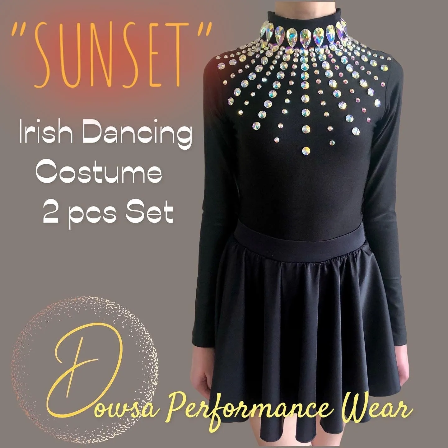 NEW "SUNSET" Irish Dancing Dress /Black Leotard Costume Set