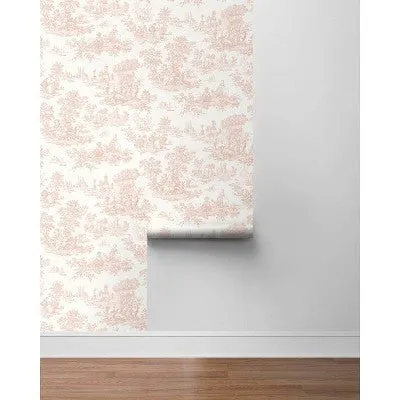 NextWall Chateau Toile Peel and Stick Wallpaper Pink