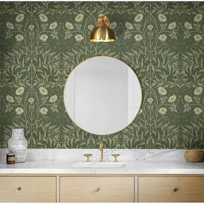 NextWall Stenciled Floral Peel and Stick Wallpaper Green