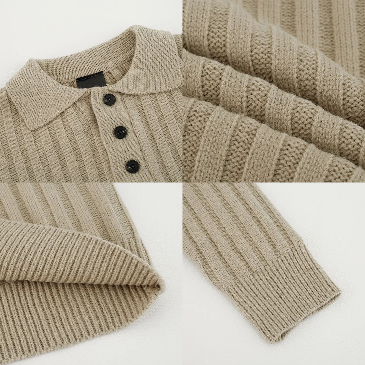 Nukty-shop men fall outfits casual Polo Collar Sweater Men's Loose Casual Lapel Pit Striped Sweater Autumn and Winter New Korean Style Trendy Sweater