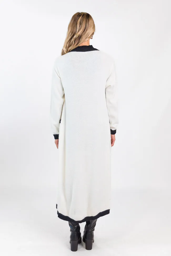 On Your Time Ivory and Black Long Button Front Cardigan FINAL SALE