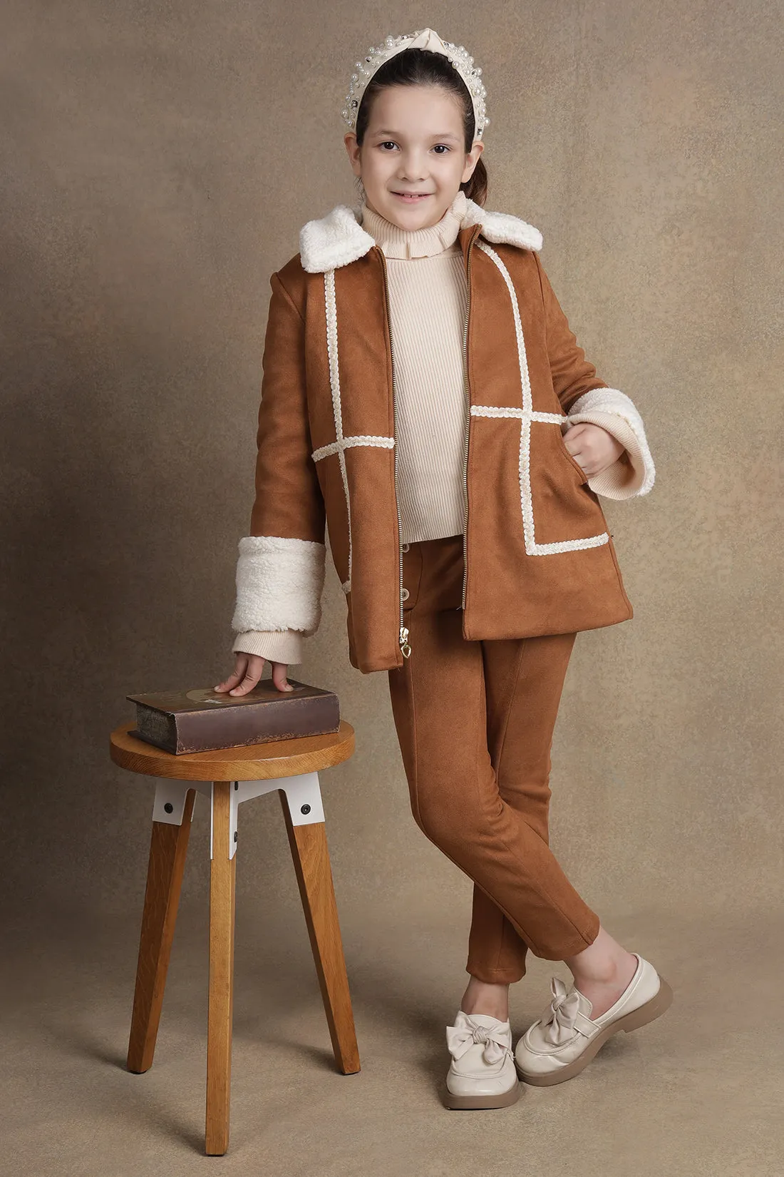 One Friday Kids Girls Coffee Solid Overcoat