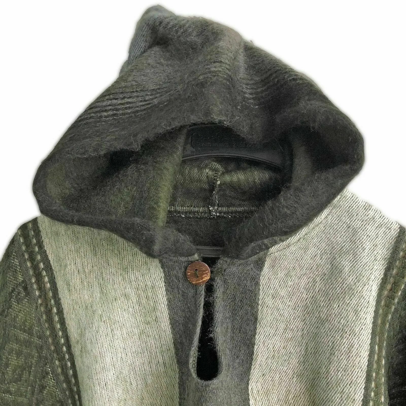 Pichan - Baby Alpaca Hooded Poncho - Dark Green With Diamonds Pattern - Unisex