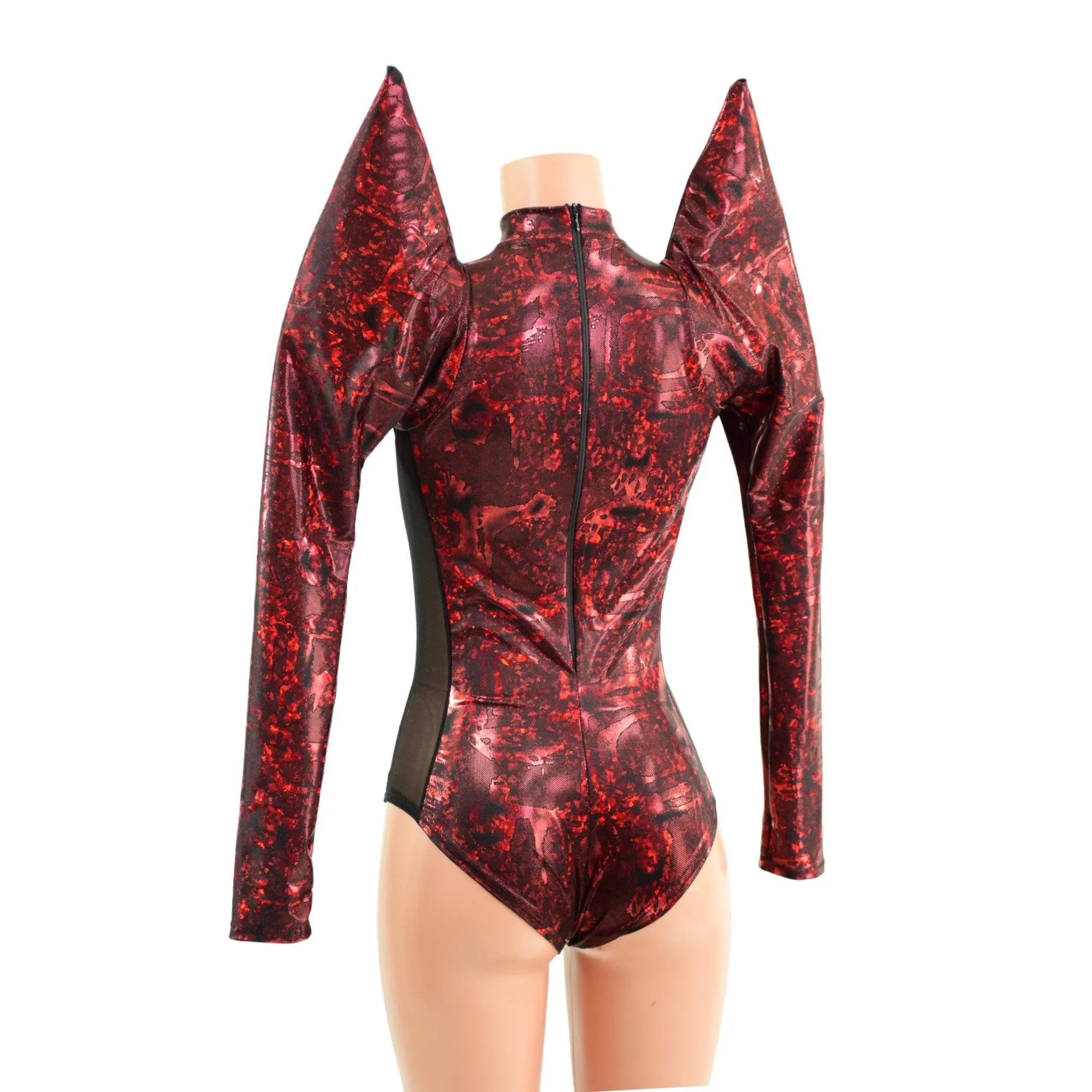 Primeval Red Romper with Mesh Side Panels and Keyhole