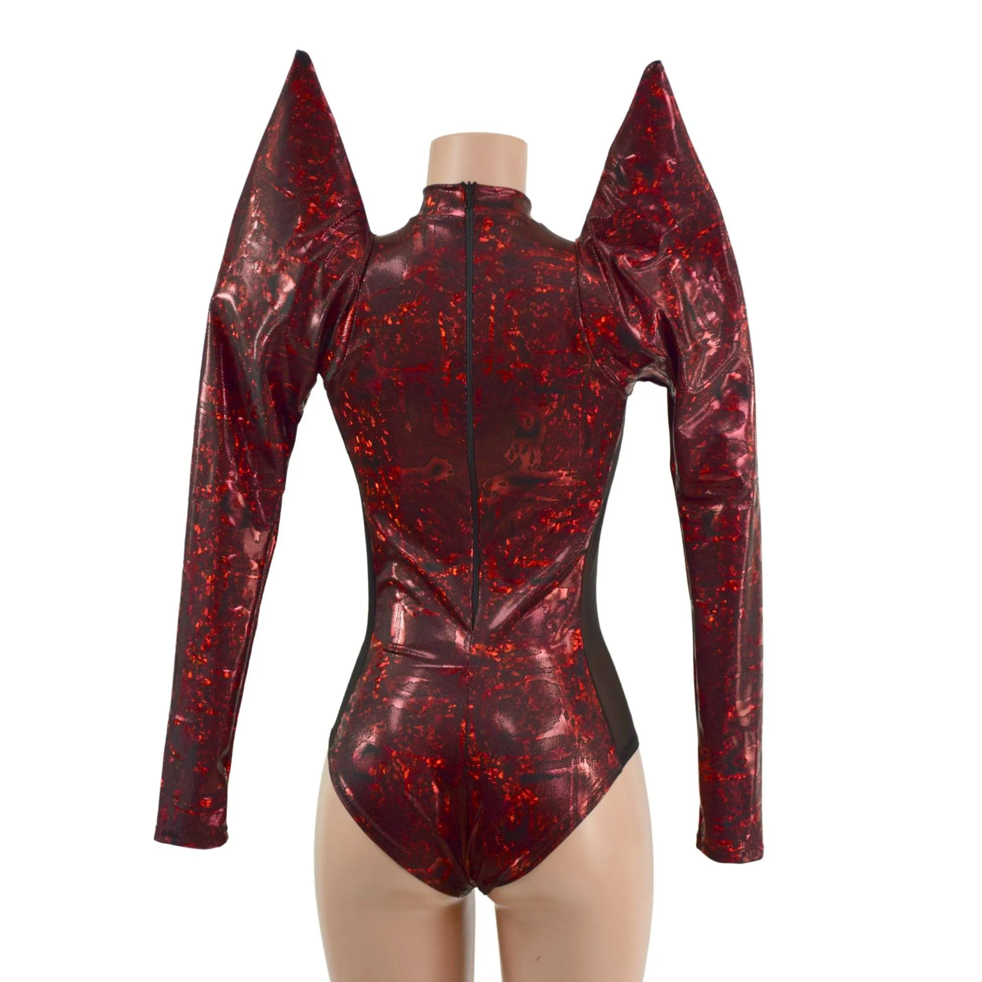 Primeval Red Romper with Mesh Side Panels and Keyhole