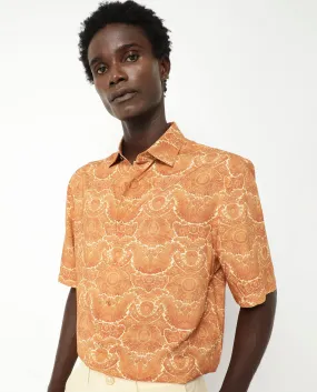 Rare Rabbit Men's Picano Mustard Viscose Fabric Short Sleeve Abstract Floral Print Shirt