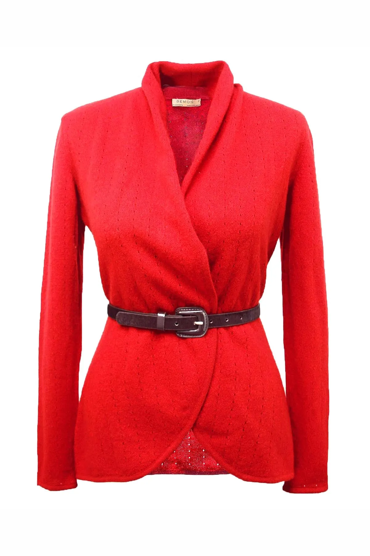 Red Cashmere Cardigan - Pointelle