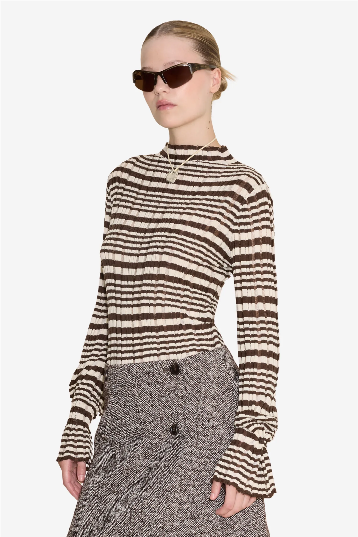 Rib Stripe Turtleneck Brown Mix