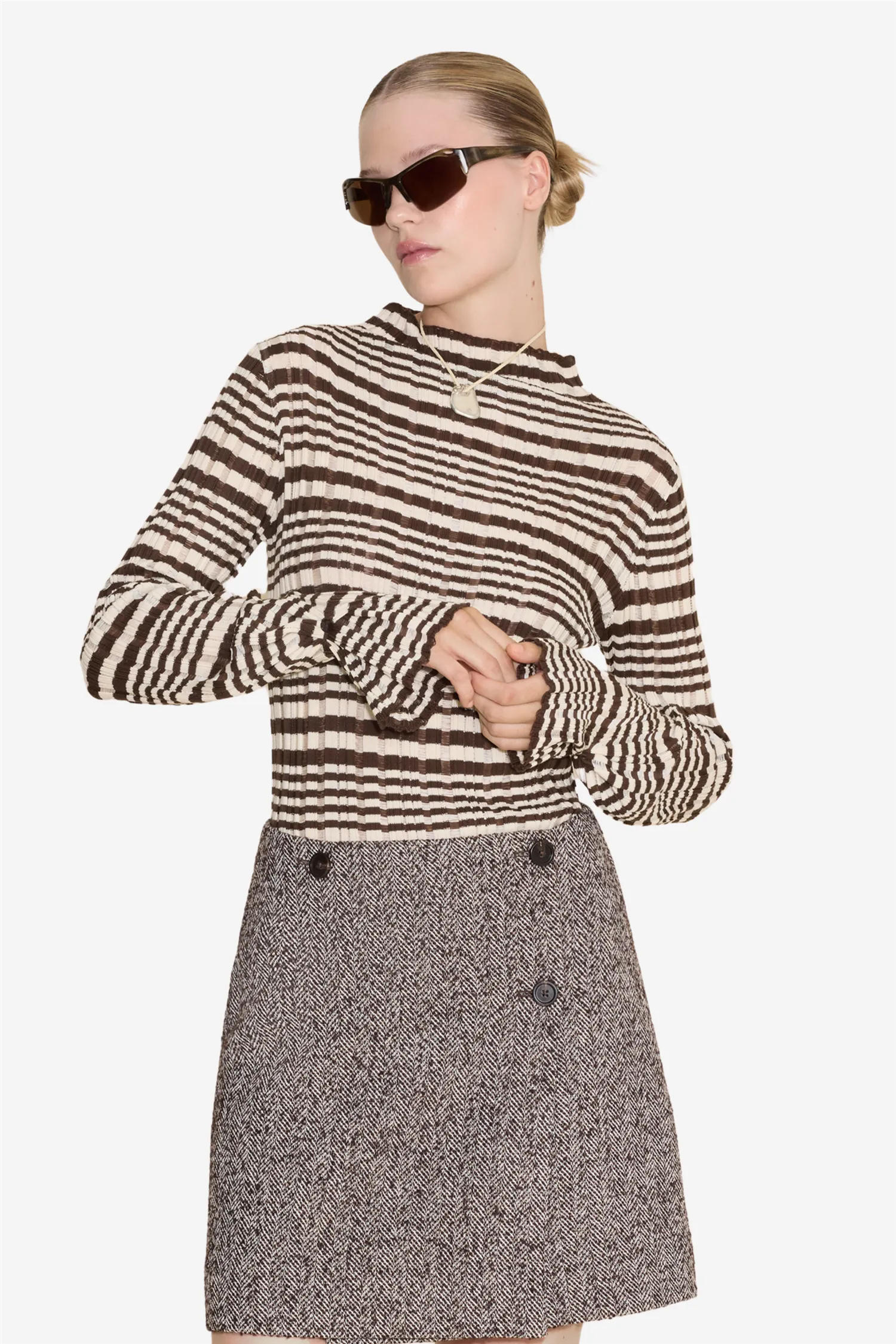 Rib Stripe Turtleneck Brown Mix