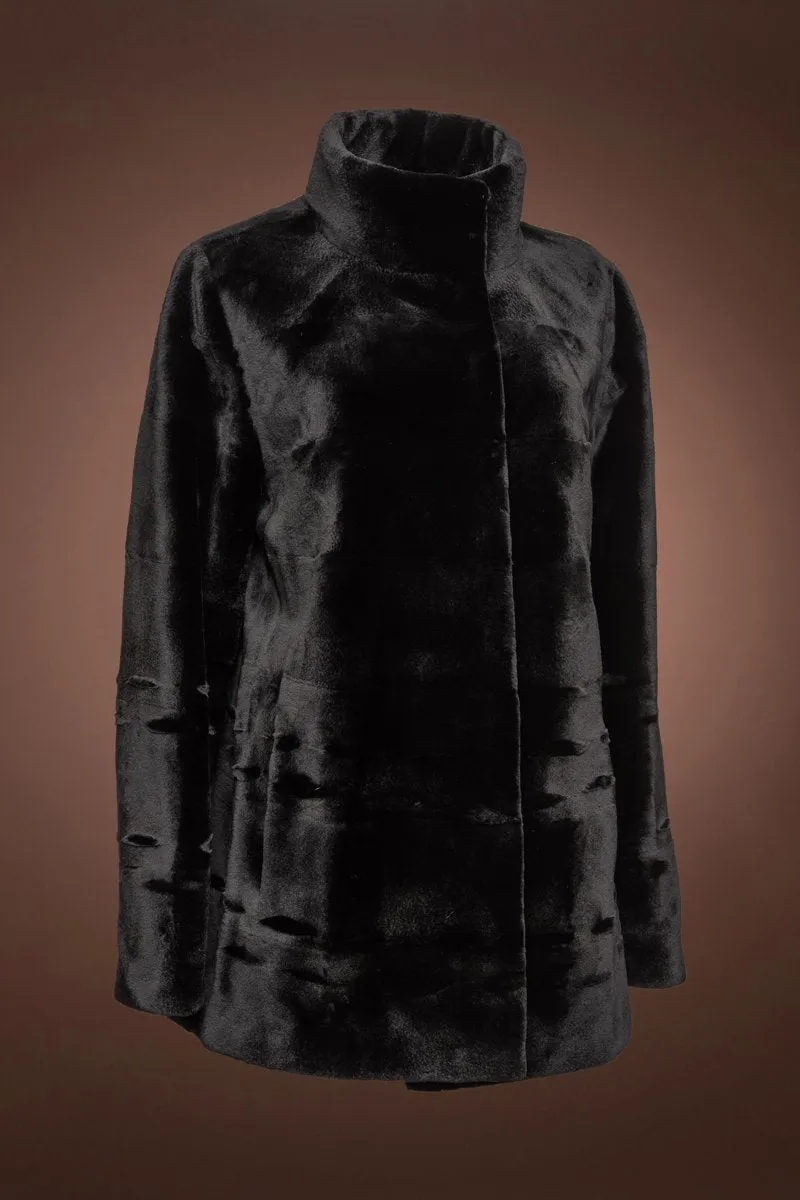 Ribbon Pattern Sheared Mink Fur Jacket