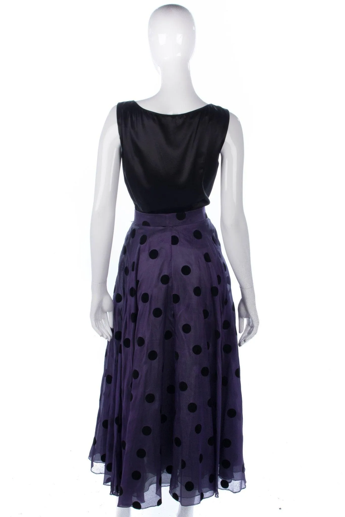 Roland Kenny silk purple skirt with black spots. UK 10/12