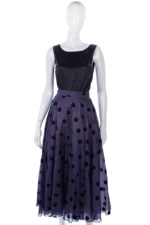 Roland Kenny silk purple skirt with black spots. UK 10/12