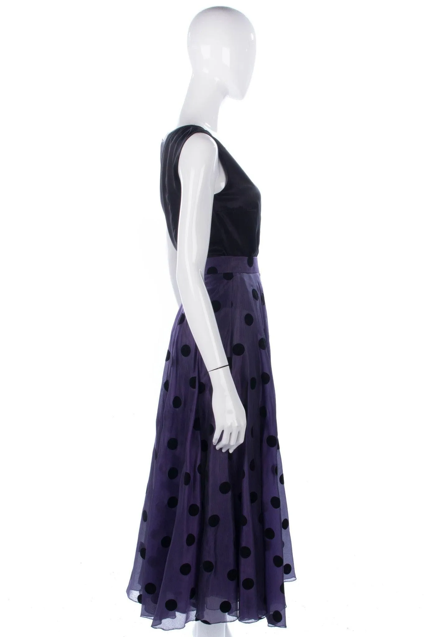 Roland Kenny silk purple skirt with black spots. UK 10/12