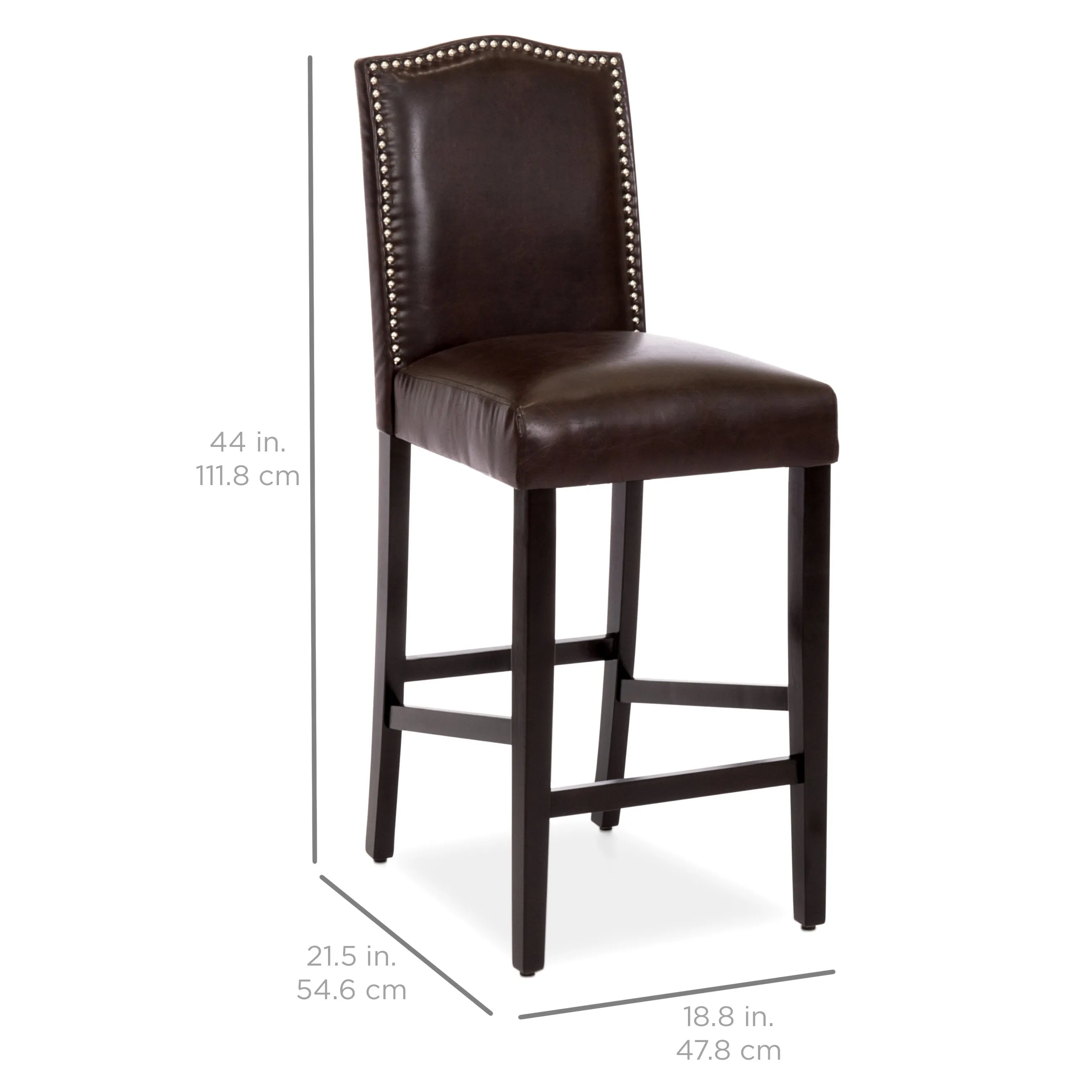 Set of 2 30in Faux Leather Counter Height Bar Stools w/ Studded Trim Back