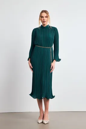 Setre Belt Detailed Pleated Dress Green