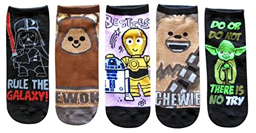 STAR WARS Ewok Vader Droids Chewie Yoda Juniors/Womens 5 Pack Ankle Socks Size 4-10