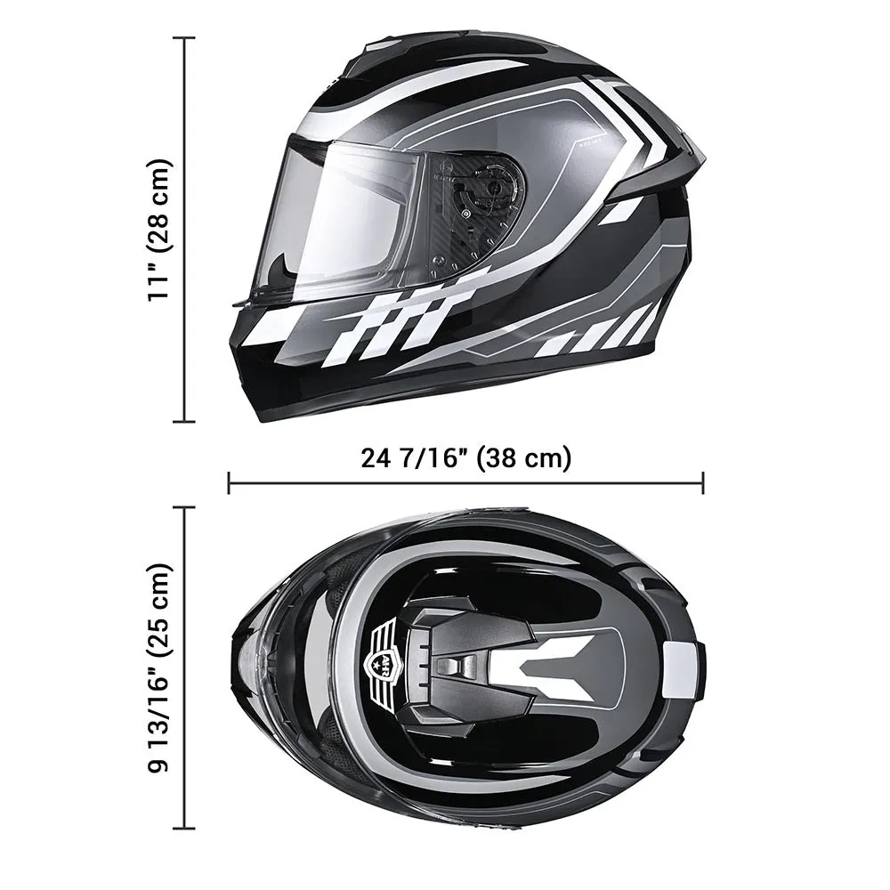 TheLAShop Motorcycle Helmet RUN-F3 Full Face Helmet DOT Black Gray