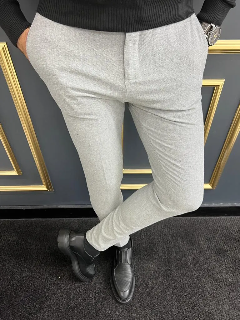 Thread Slim Fit Rope Detailed Grey Trousers