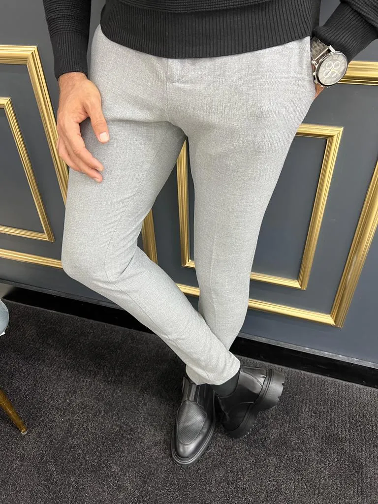 Thread Slim Fit Rope Detailed Grey Trousers