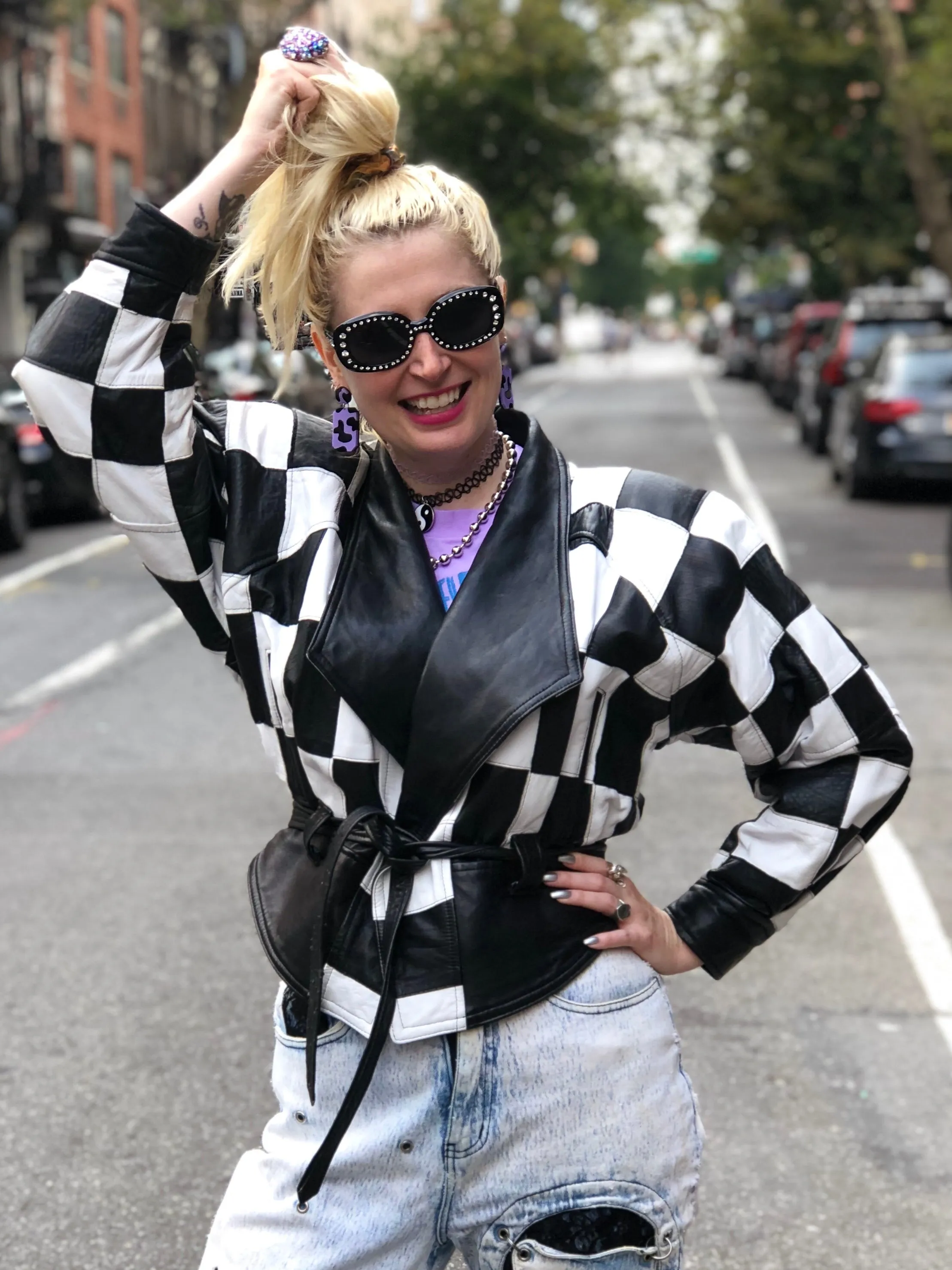 Vintage 80s Checkerboard Leather Jacket