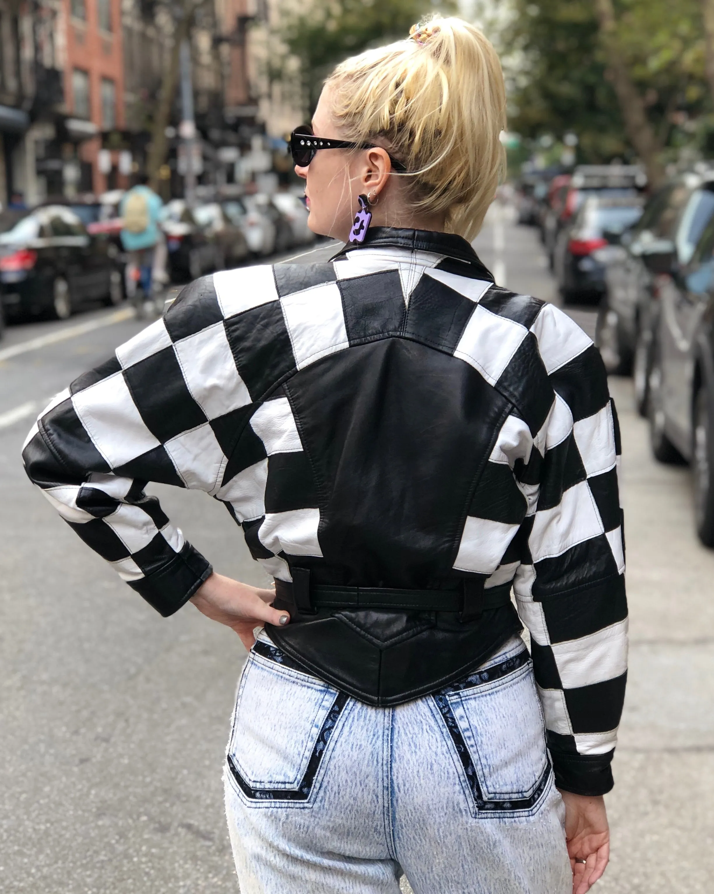 Vintage 80s Checkerboard Leather Jacket