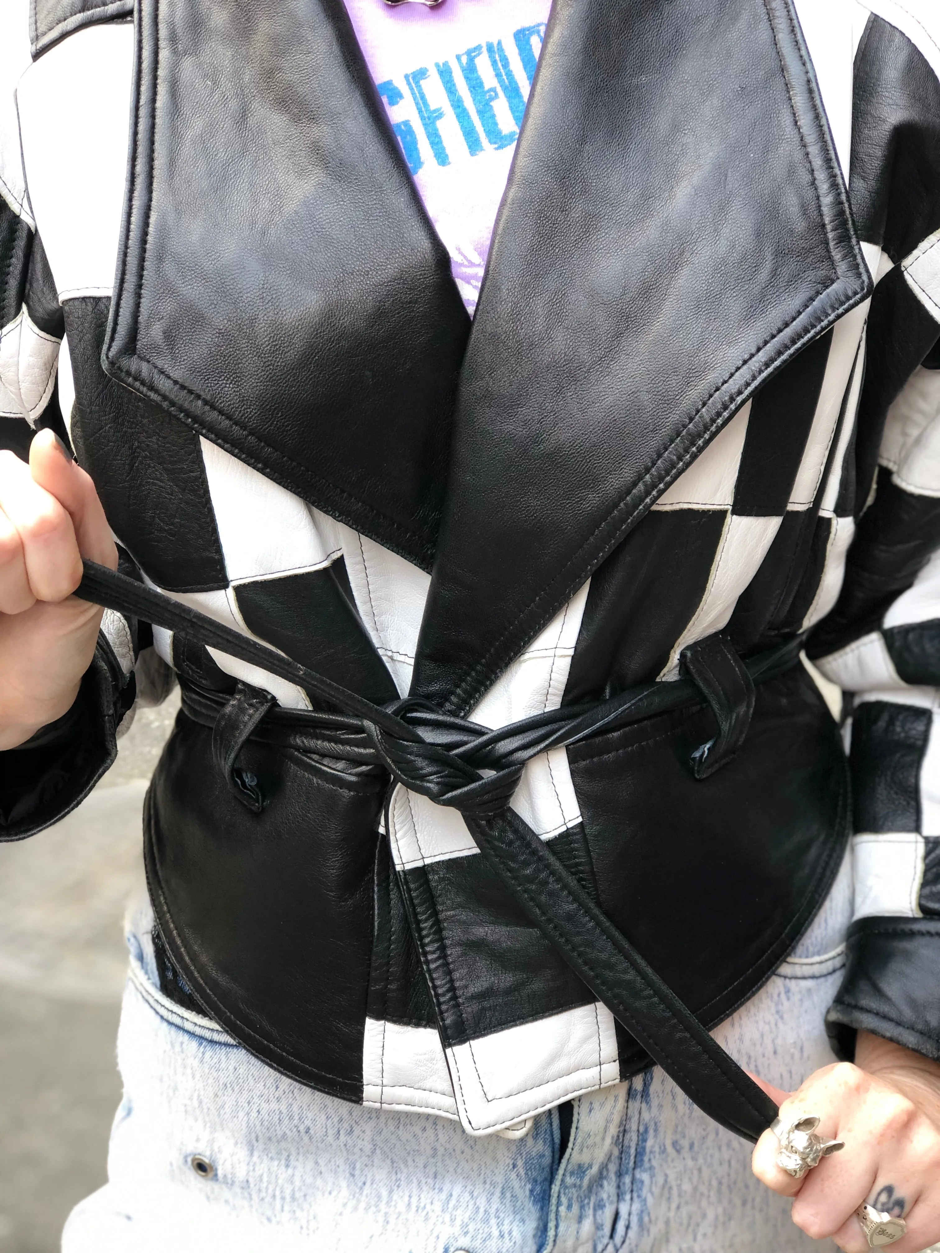 Vintage 80s Checkerboard Leather Jacket