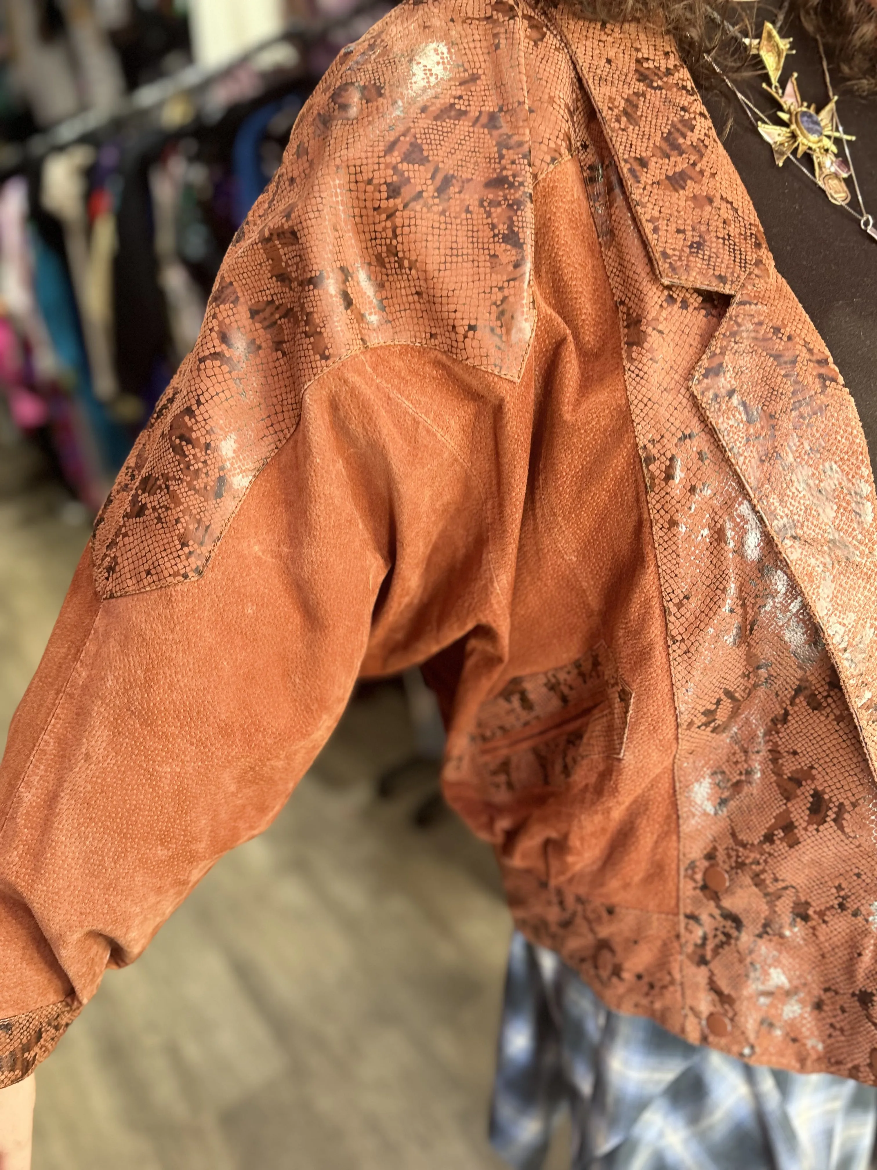 Vintage 80s Mauve Snake Print Jacket