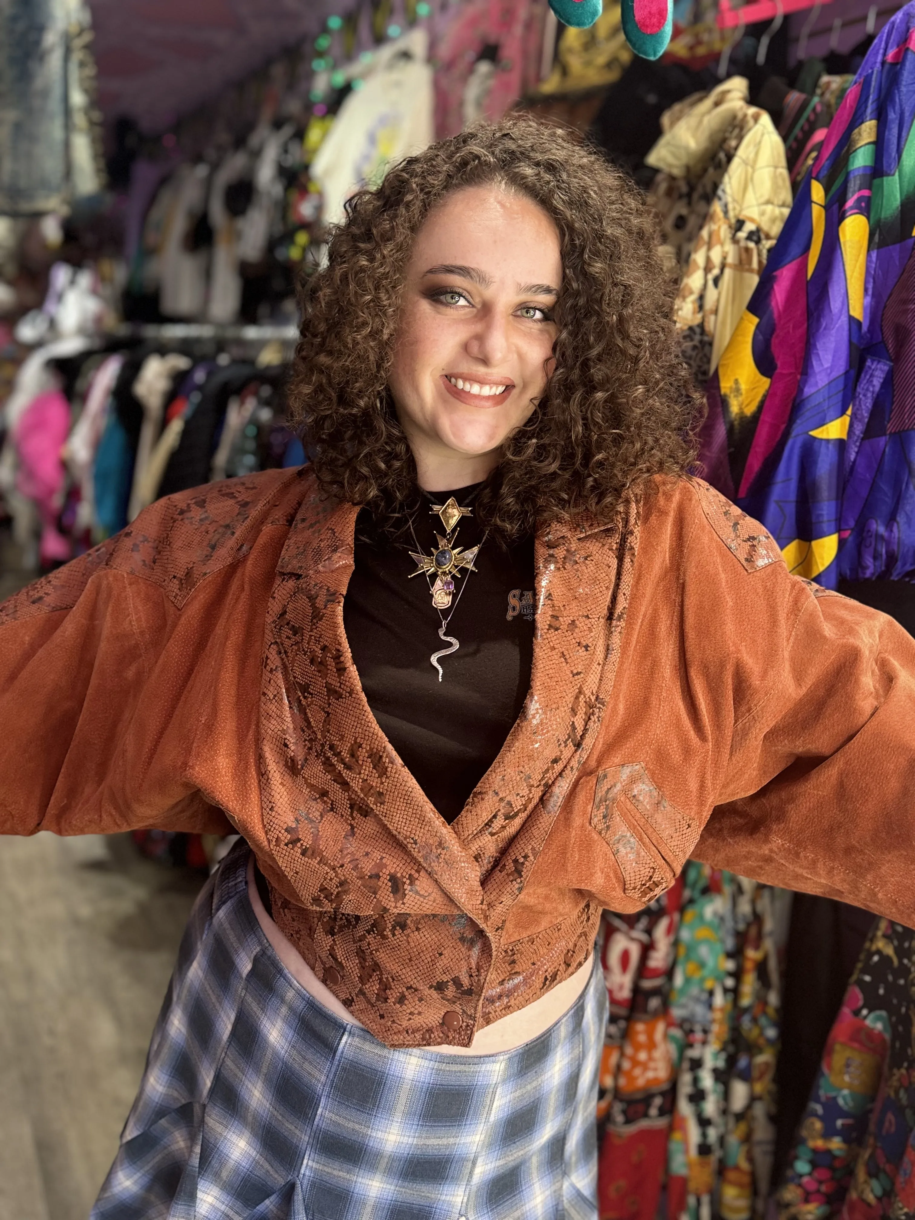 Vintage 80s Mauve Snake Print Jacket