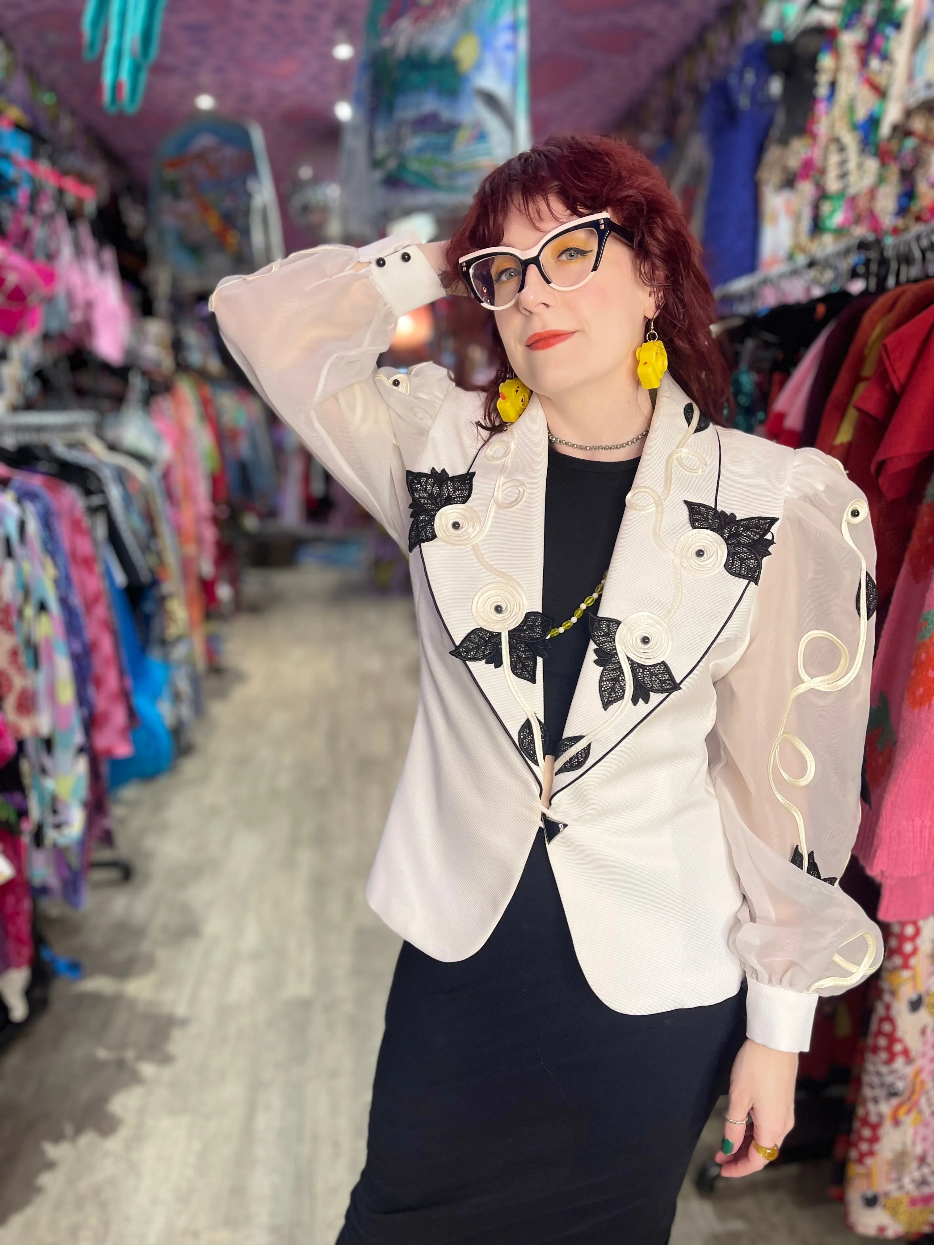 Vintage 80s White and Black Avant Garde Jacket