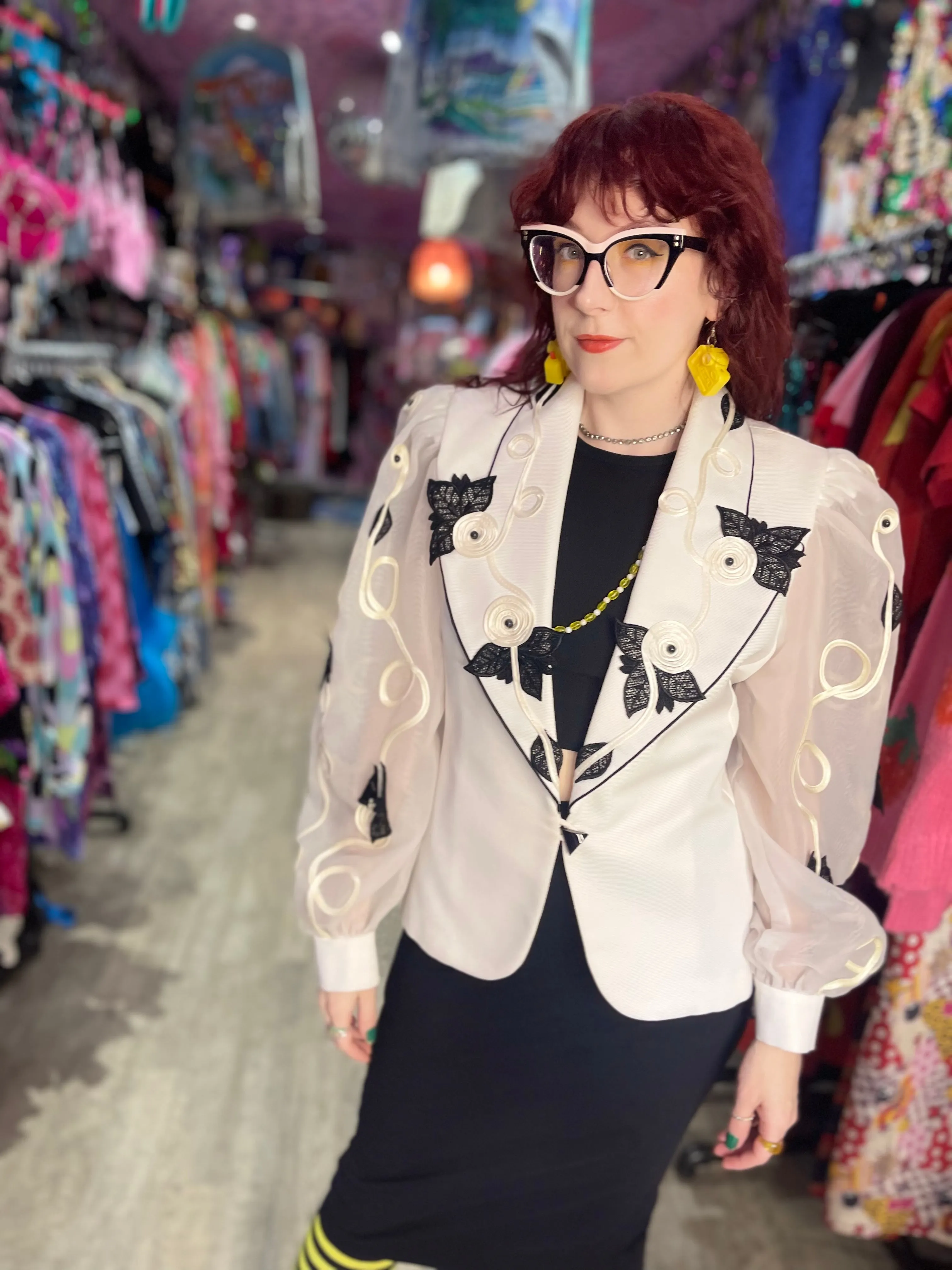 Vintage 80s White and Black Avant Garde Jacket