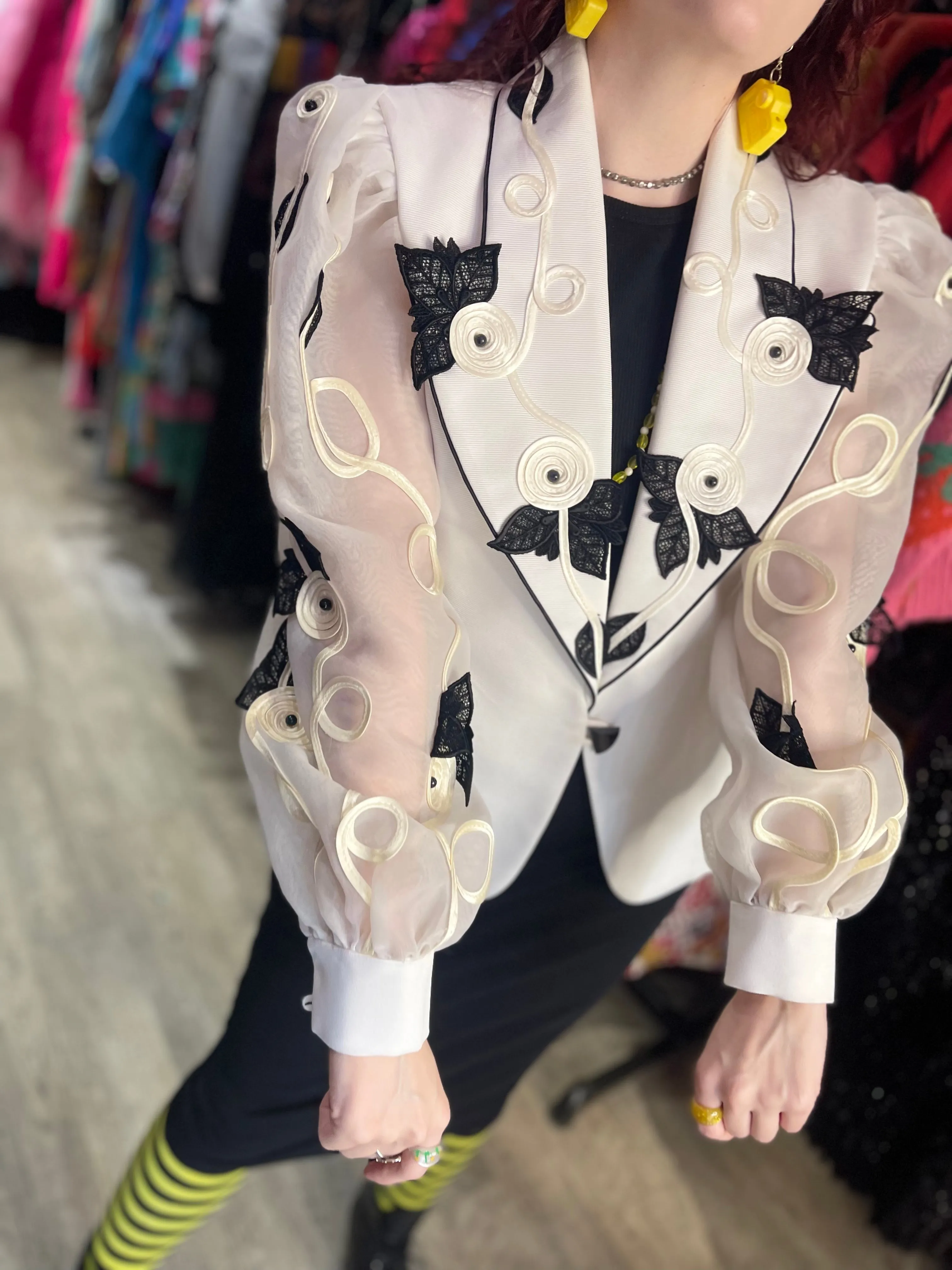 Vintage 80s White and Black Avant Garde Jacket