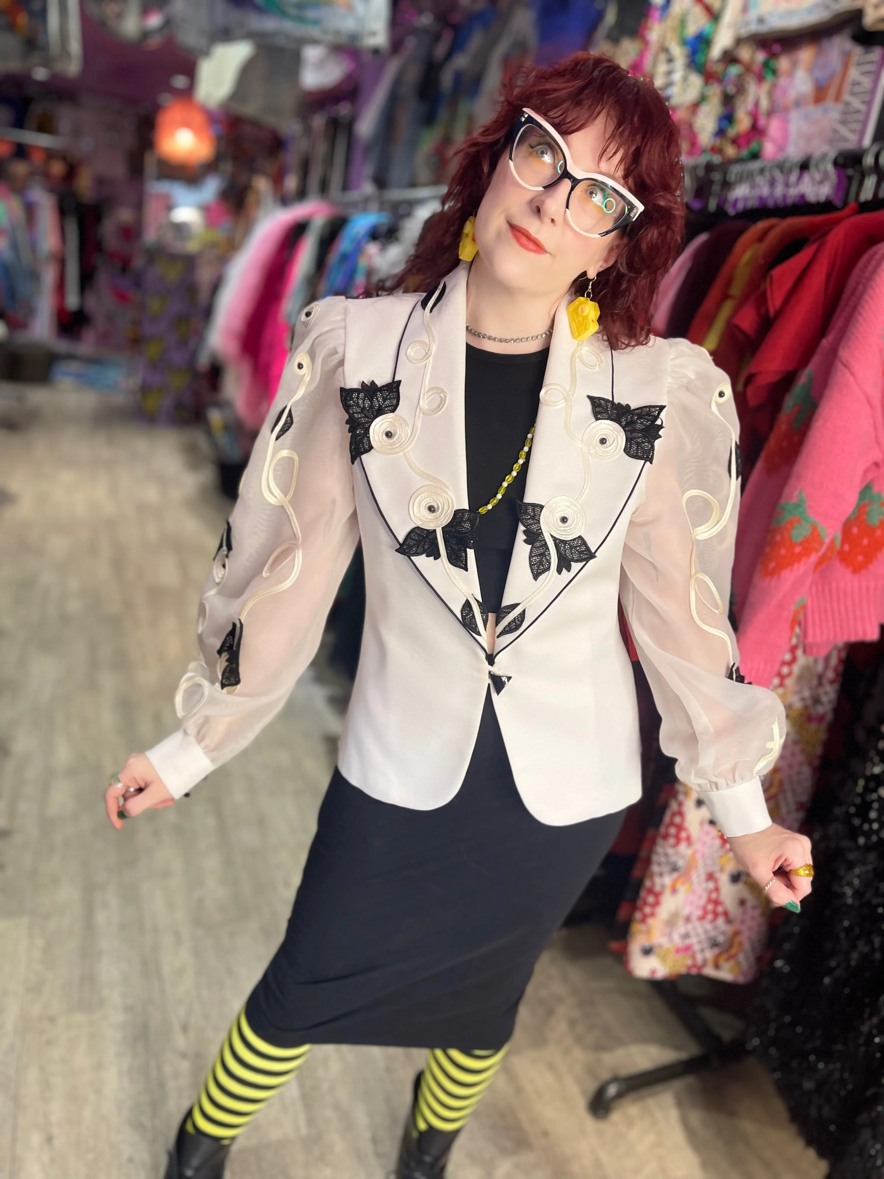 Vintage 80s White and Black Avant Garde Jacket