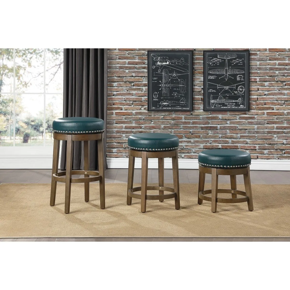 Westby Medium Round Swivel Counter Height Stool, Green - Set of 2