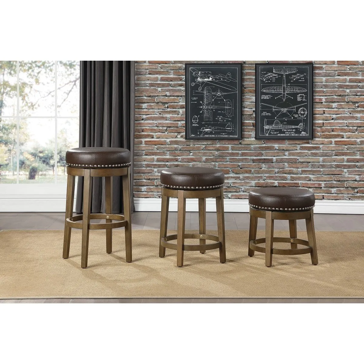 Westby Tall Round Swivel Pub Height Stool, Brown - Set of 2