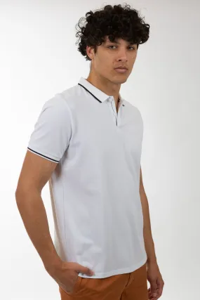 White Cotton Pique Button Polo