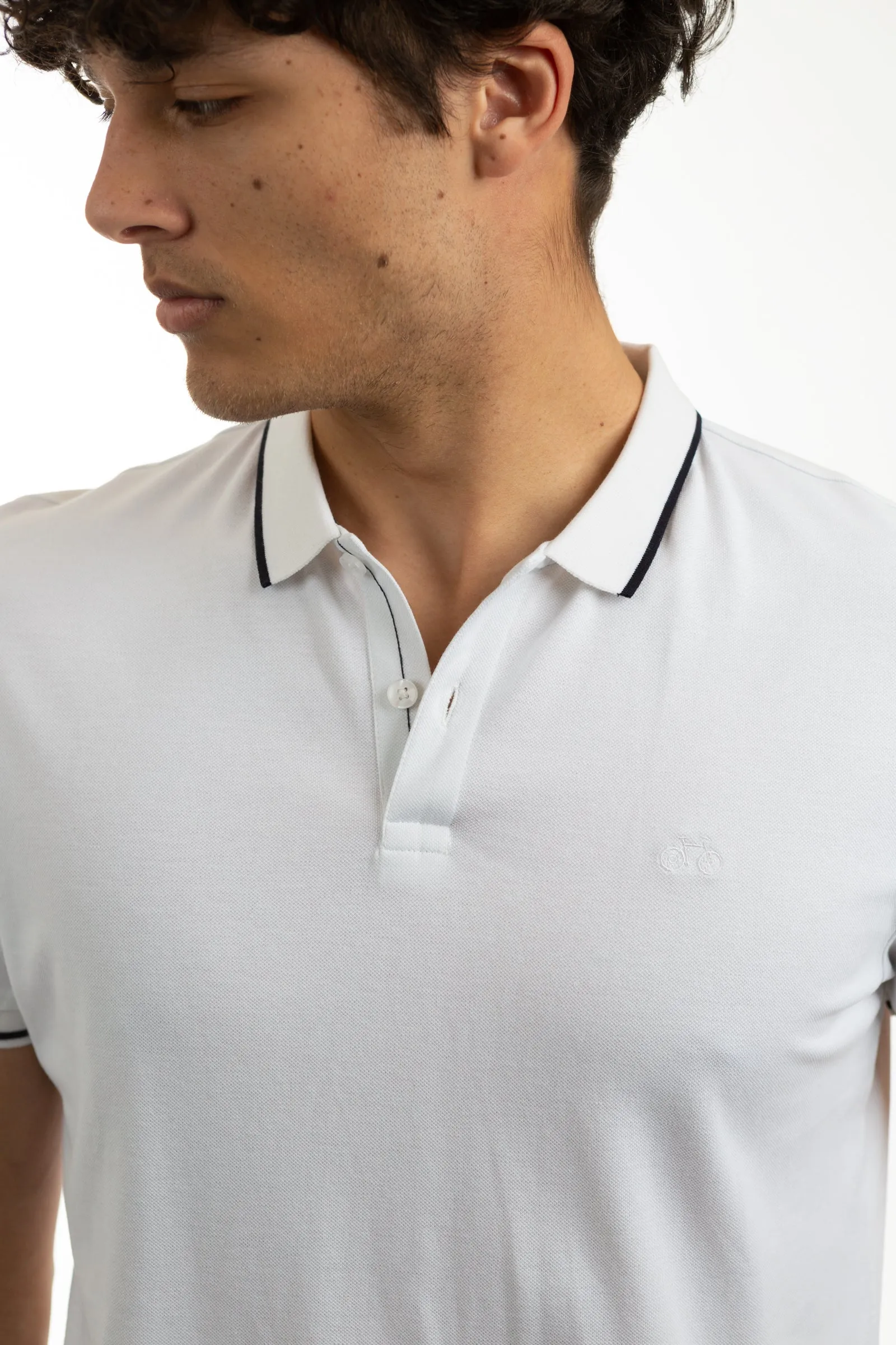 White Cotton Pique Button Polo