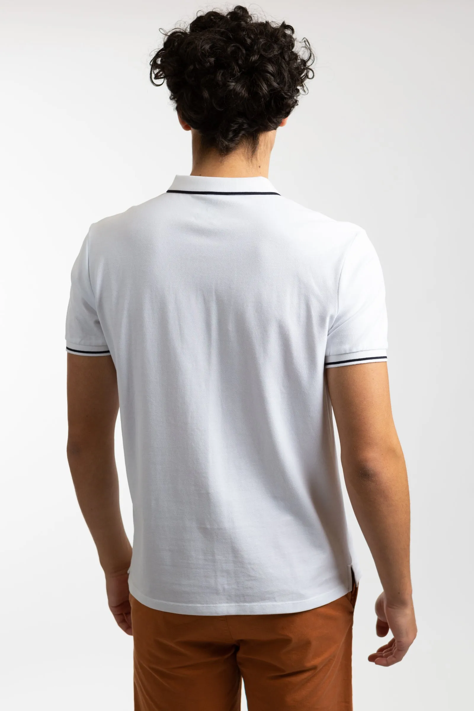 White Cotton Pique Button Polo