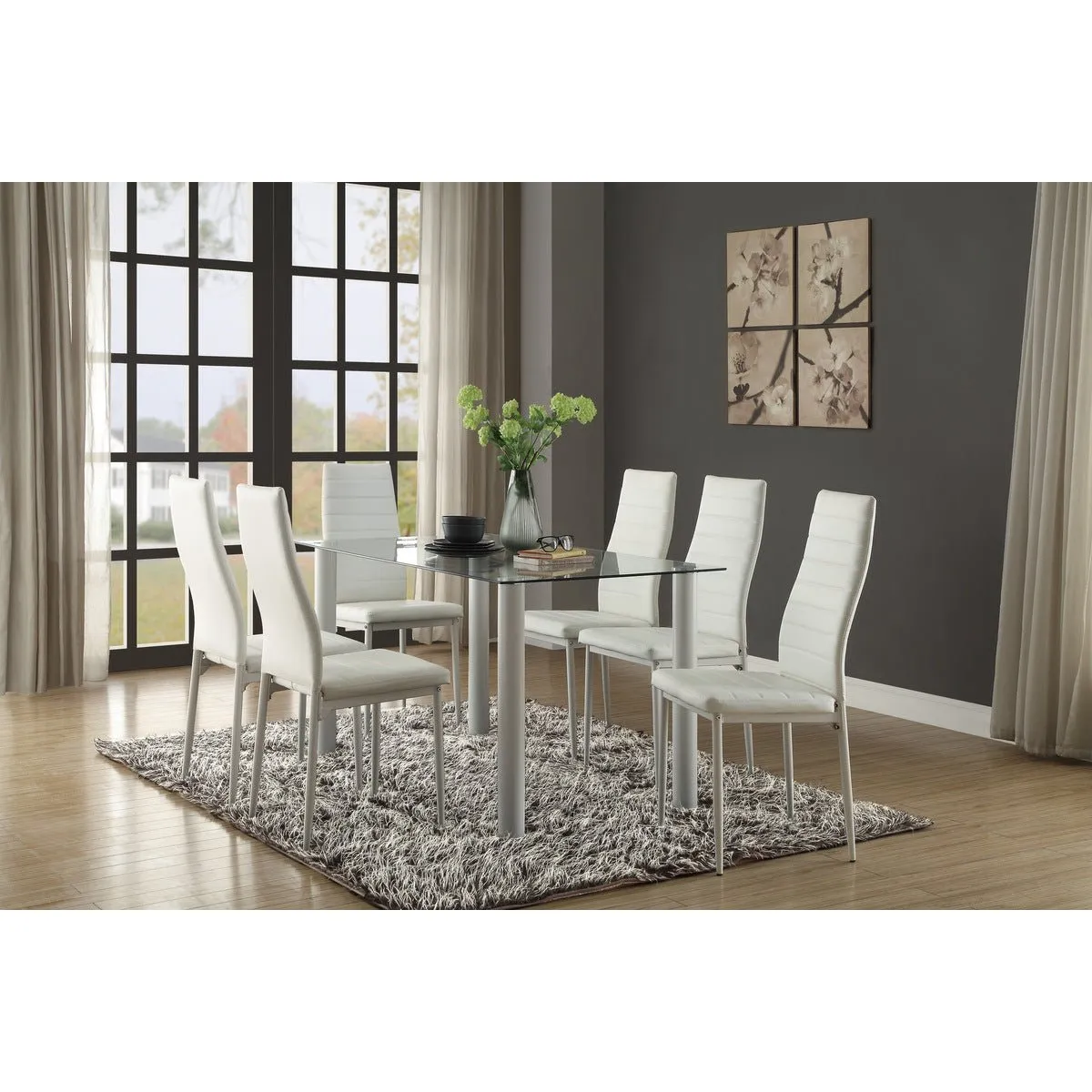 White Florian Dining Table, Glass Top