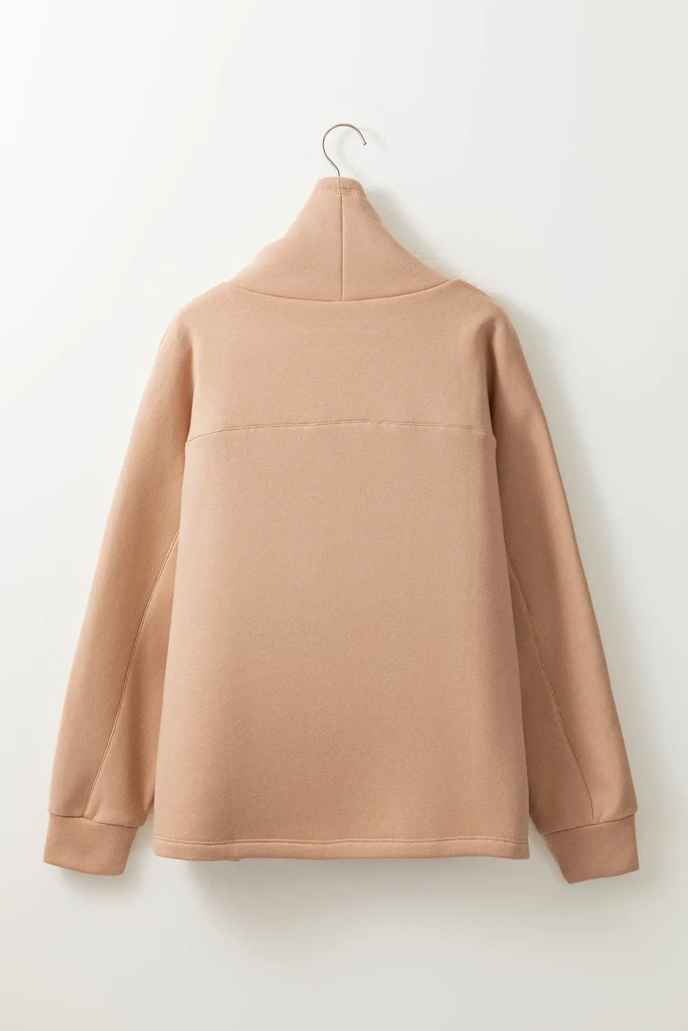 Womens Light French Beige Drawstring Turtleneck Dolman Sleeve Sweatshirt