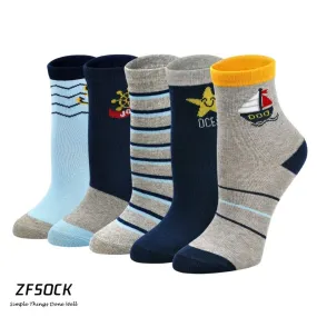 ZFSOCK Cute Navy Marine Design Boys Crew Socks for Kids, 5 Pairs