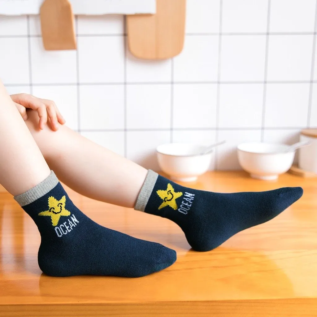 ZFSOCK Cute Navy Marine Design Boys Crew Socks for Kids, 5 Pairs