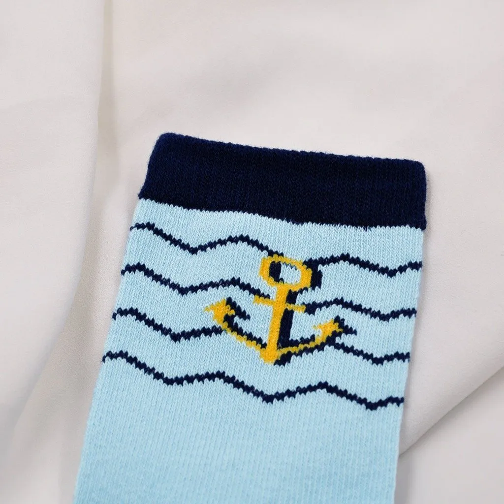 ZFSOCK Cute Navy Marine Design Boys Crew Socks for Kids, 5 Pairs